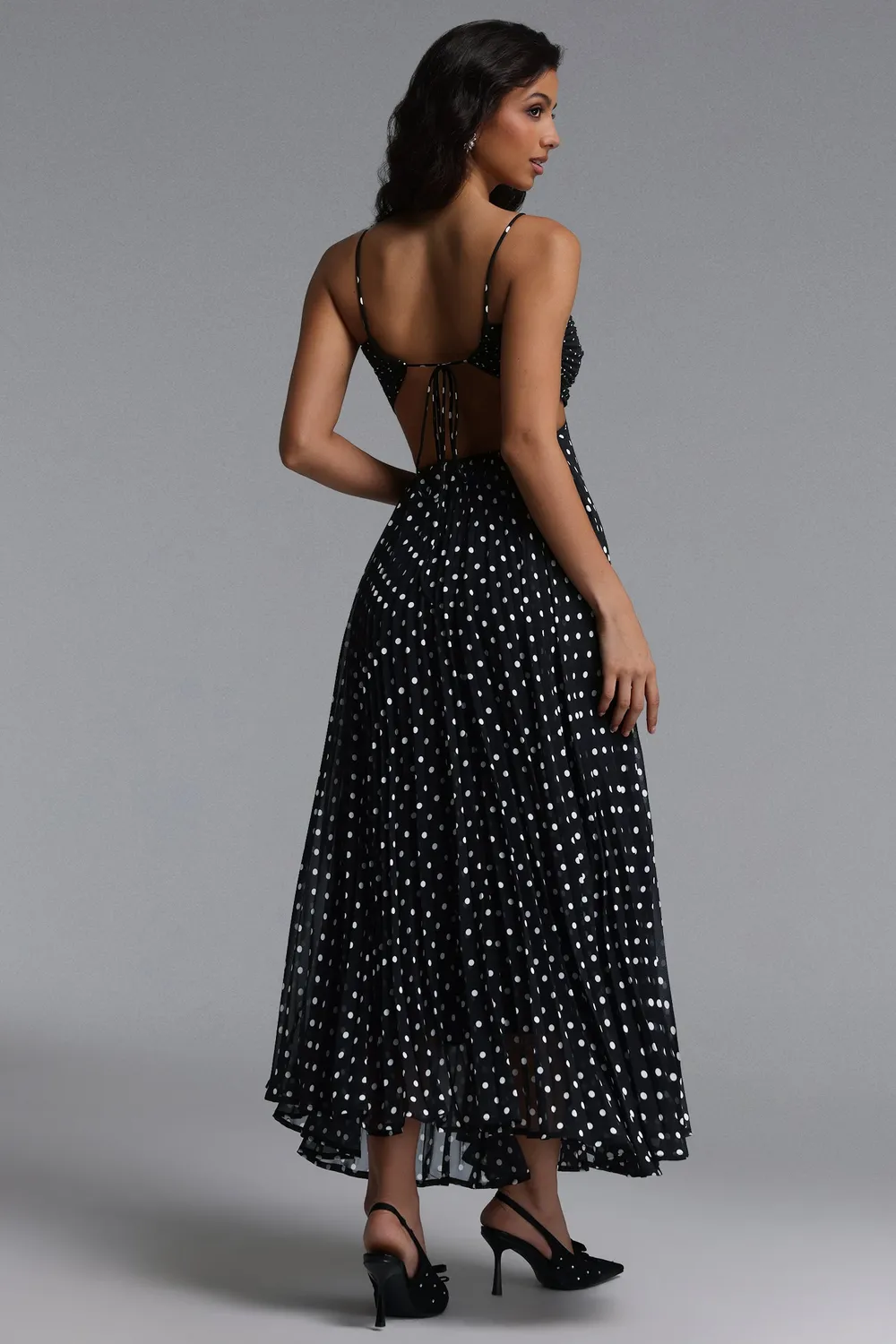 Bella Barnett Loka abito maxi nero M pois plissettato