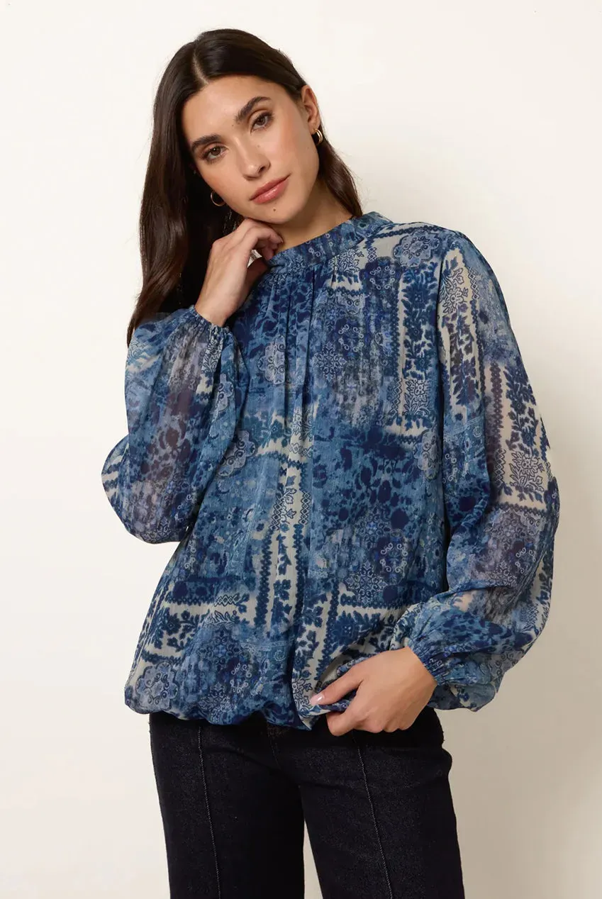 Blue Vanilla top navy paisley collo alto manica lunga
