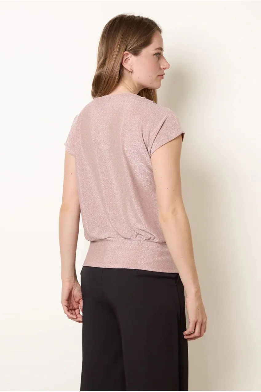 Blue Vanilla Lurex top rosa manica corta