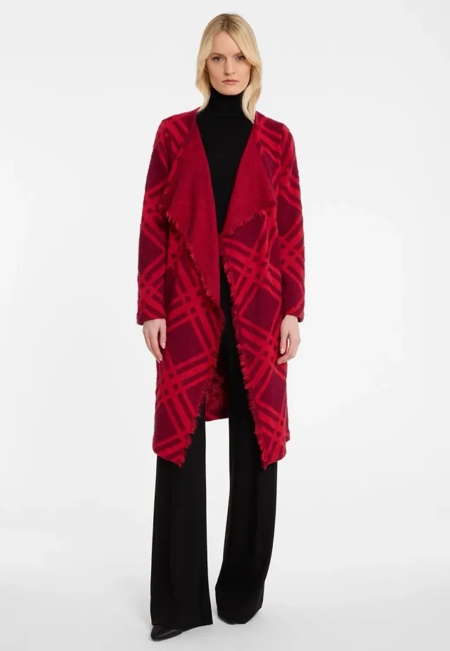 Ana Alcazar Atony cardigan lungo quadri rossi tasche
