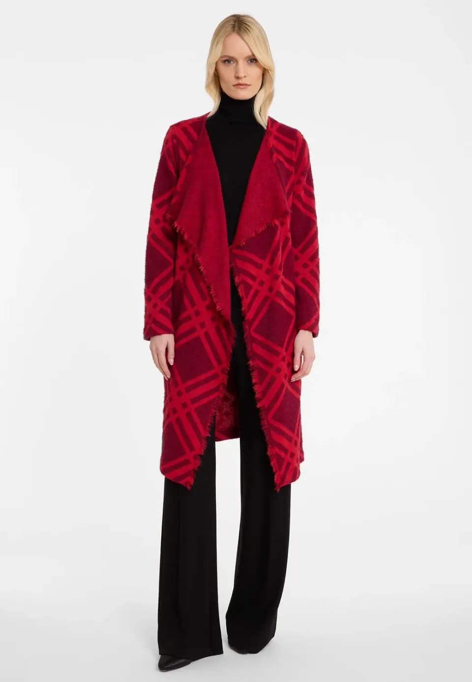 Ana Alcazar Atony cardigan lungo quadri rossi tasche