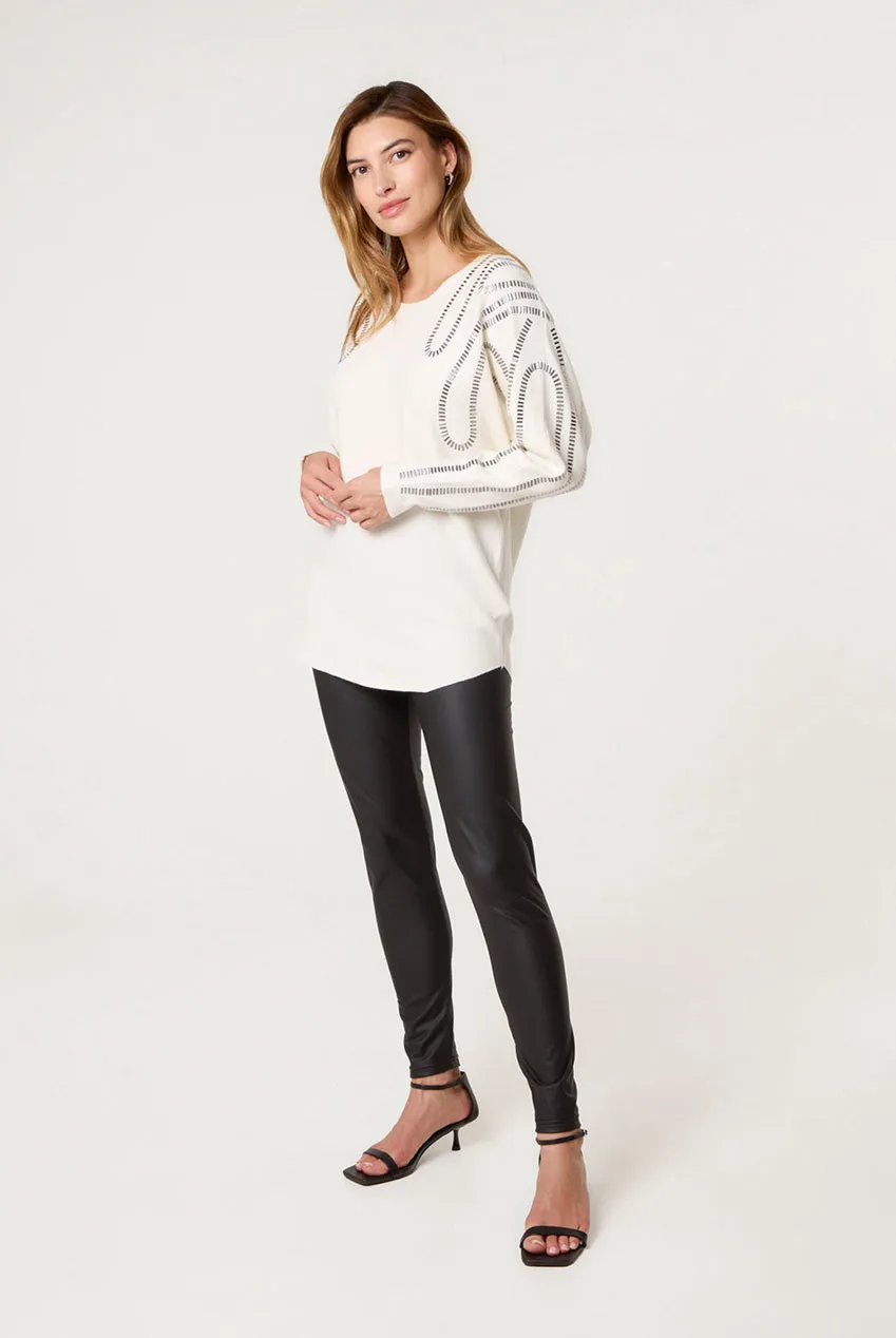 Blue Vanilla maglione avorio spalle gioiello