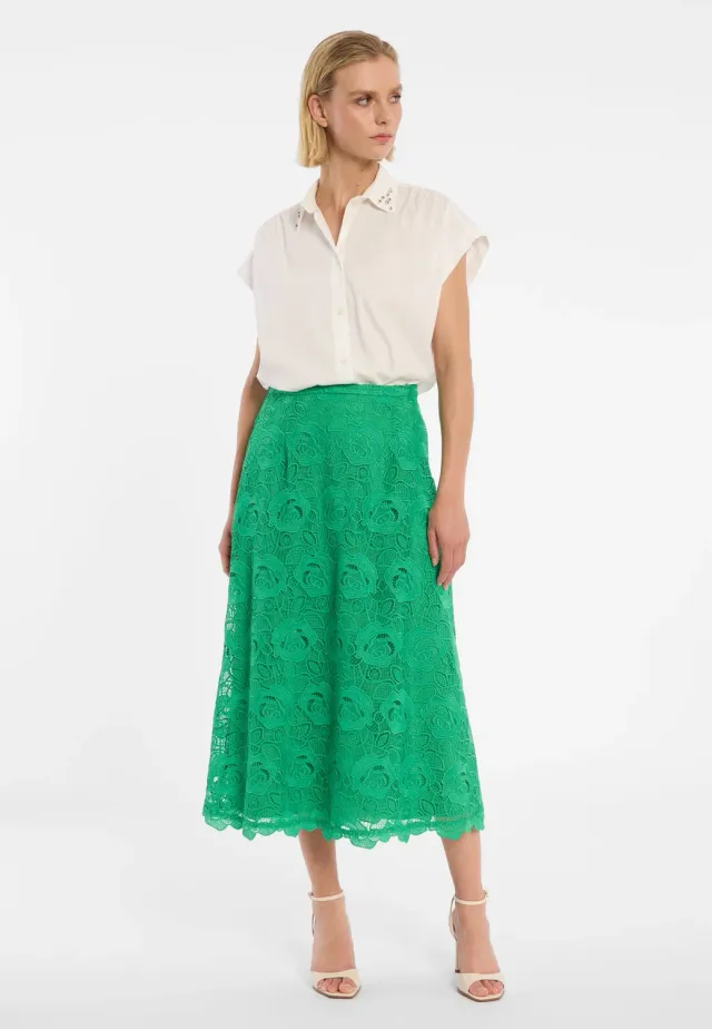 Ana Alcazar Dorni gonna midi pizzo verde