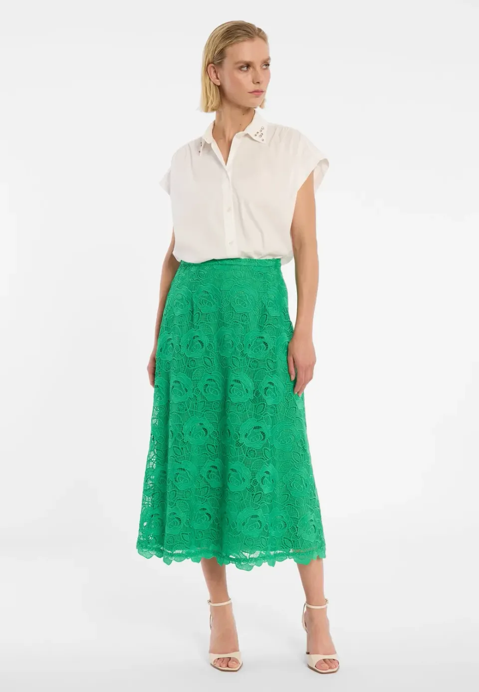 Ana Alcazar Dorni gonna midi pizzo verde