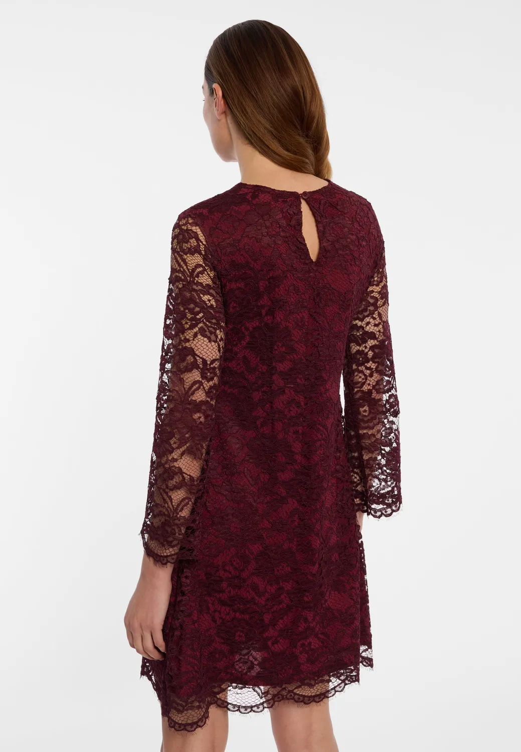 Ana Alcazar Enolory abito pizzo bordeaux maniche lunghe