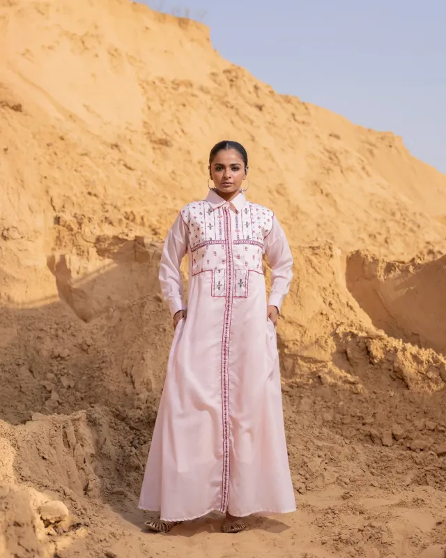 Our Dve Grida Desert Sand abito cotone seta XL