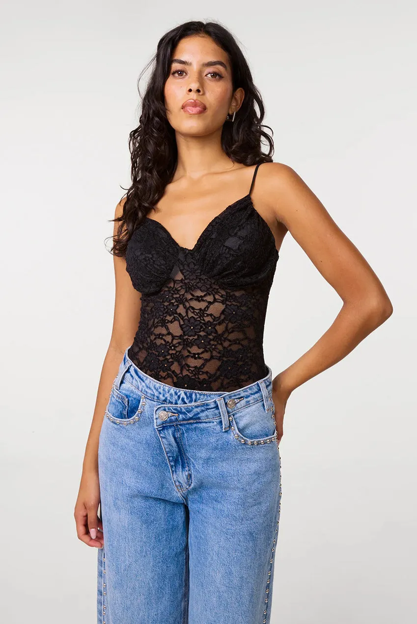 Pink Vanilla Floral Lace body nero pizzo floreale