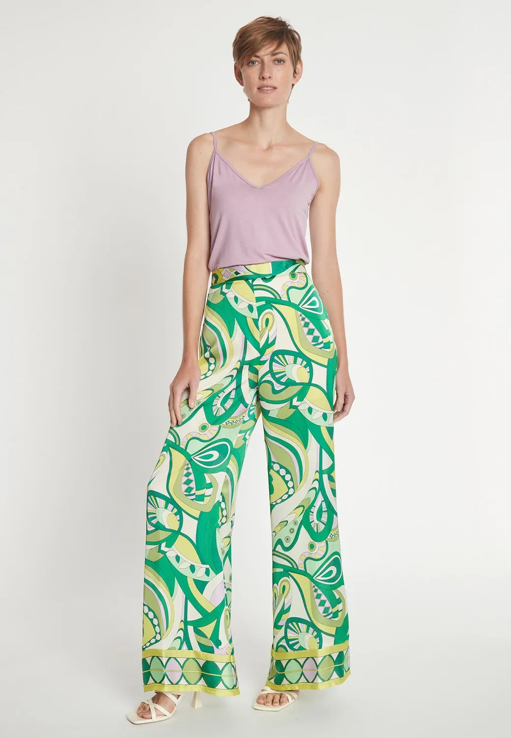 Ana Alcazar Lewona pantaloni palazzo satin fantasia