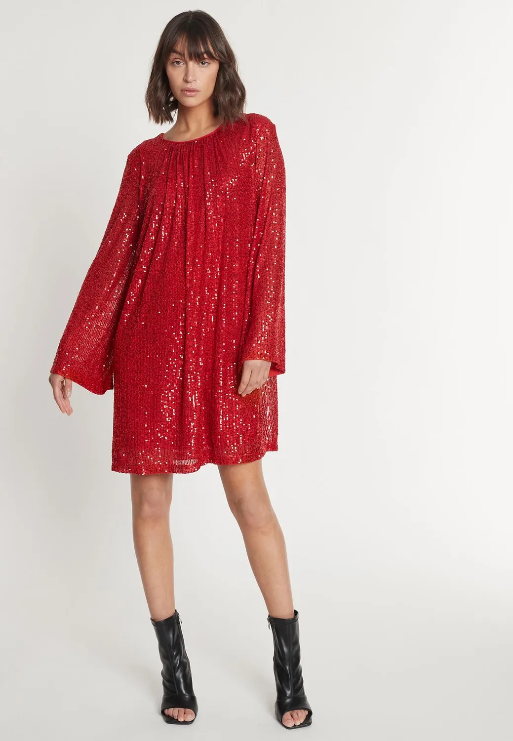 Ana Alcazar Magyla abito paillettes rosso corto