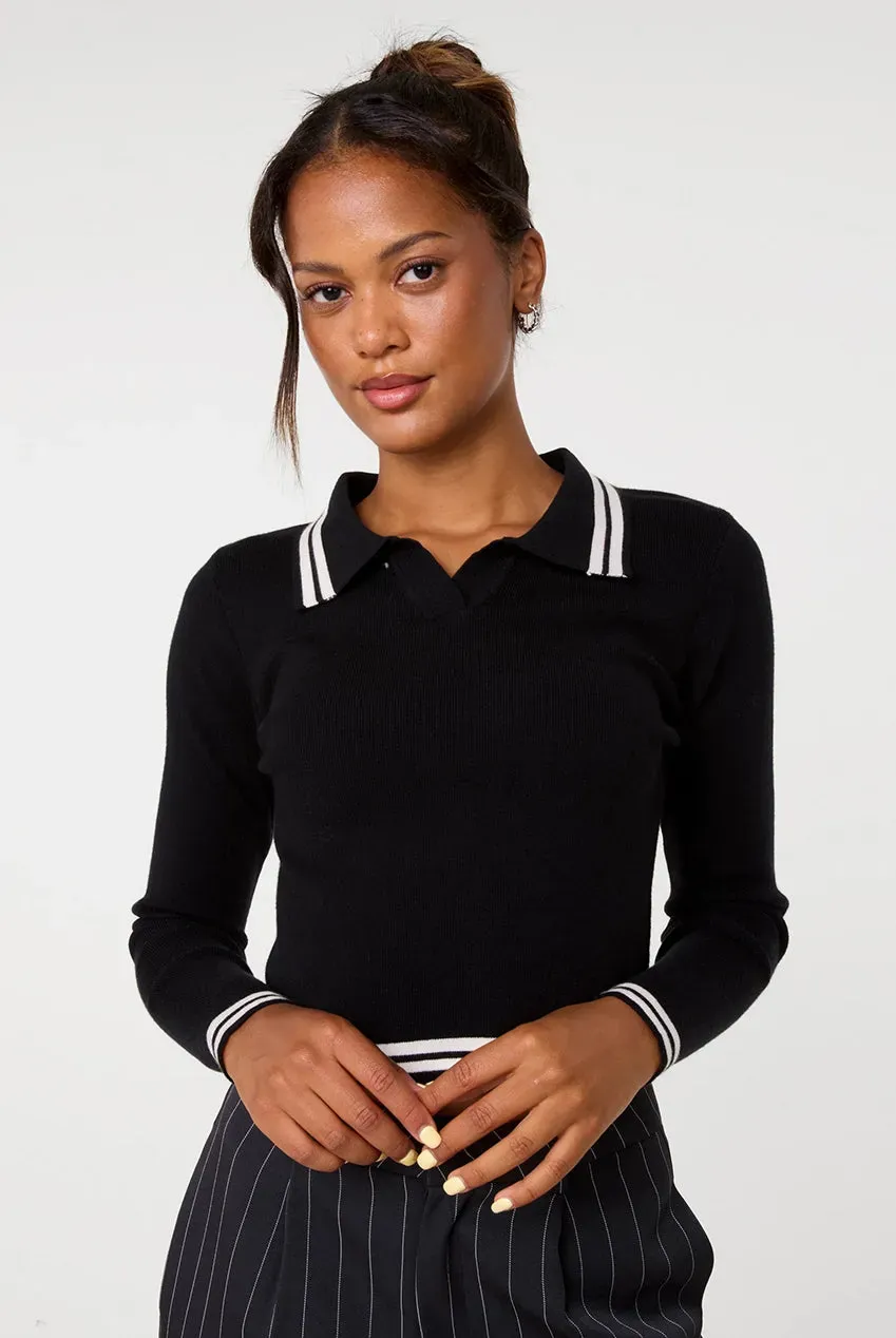 Goddiva Pink Vanilla Contrast maglione nero collo righe