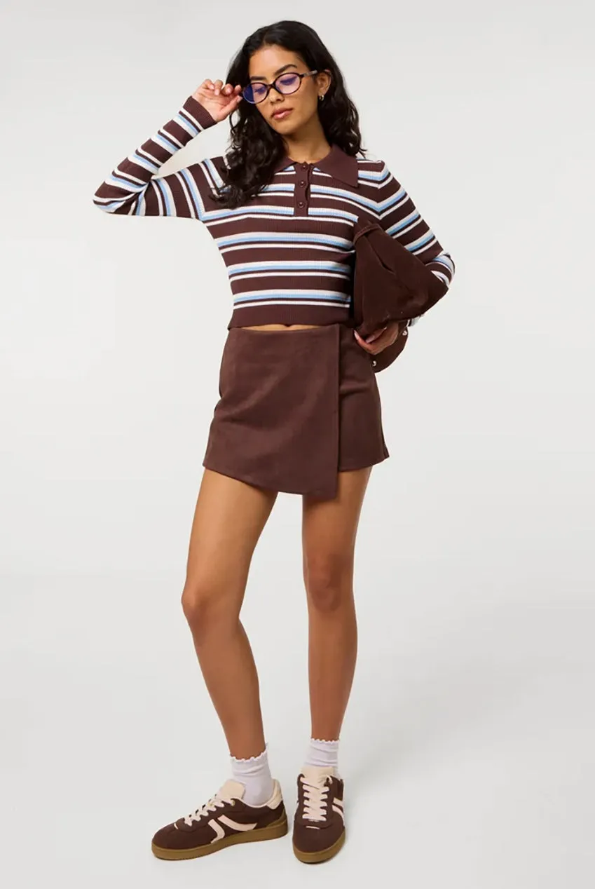 Pink Vanilla Stripe Collar maglione cioccolato righe polo