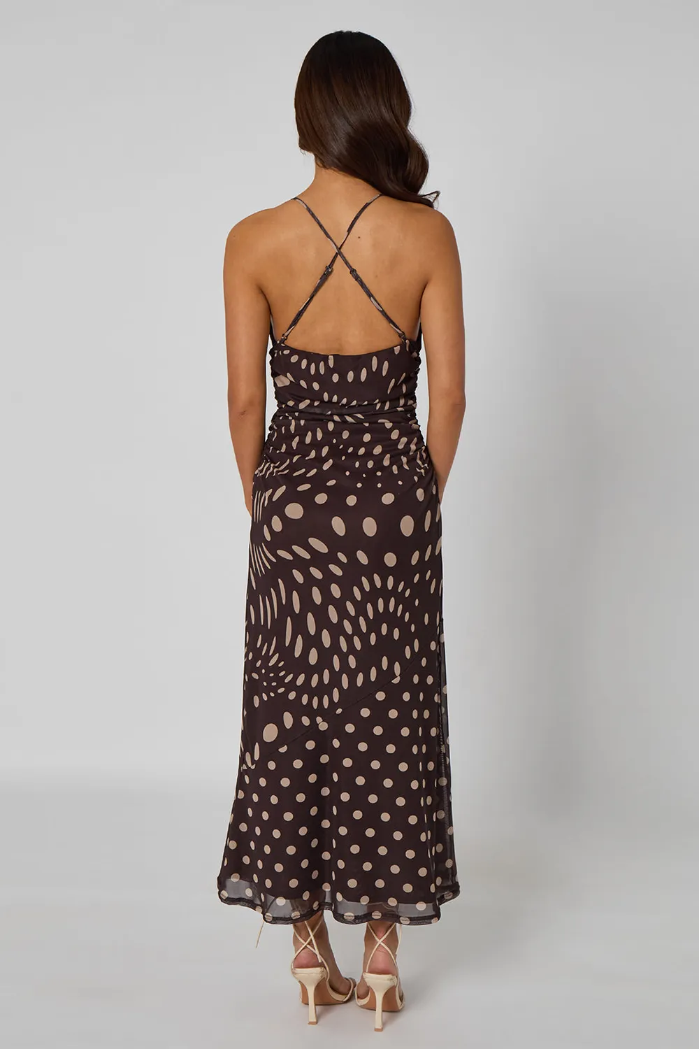 Goddiva Urban Bliss Spot Ruched abito cioccolato pois