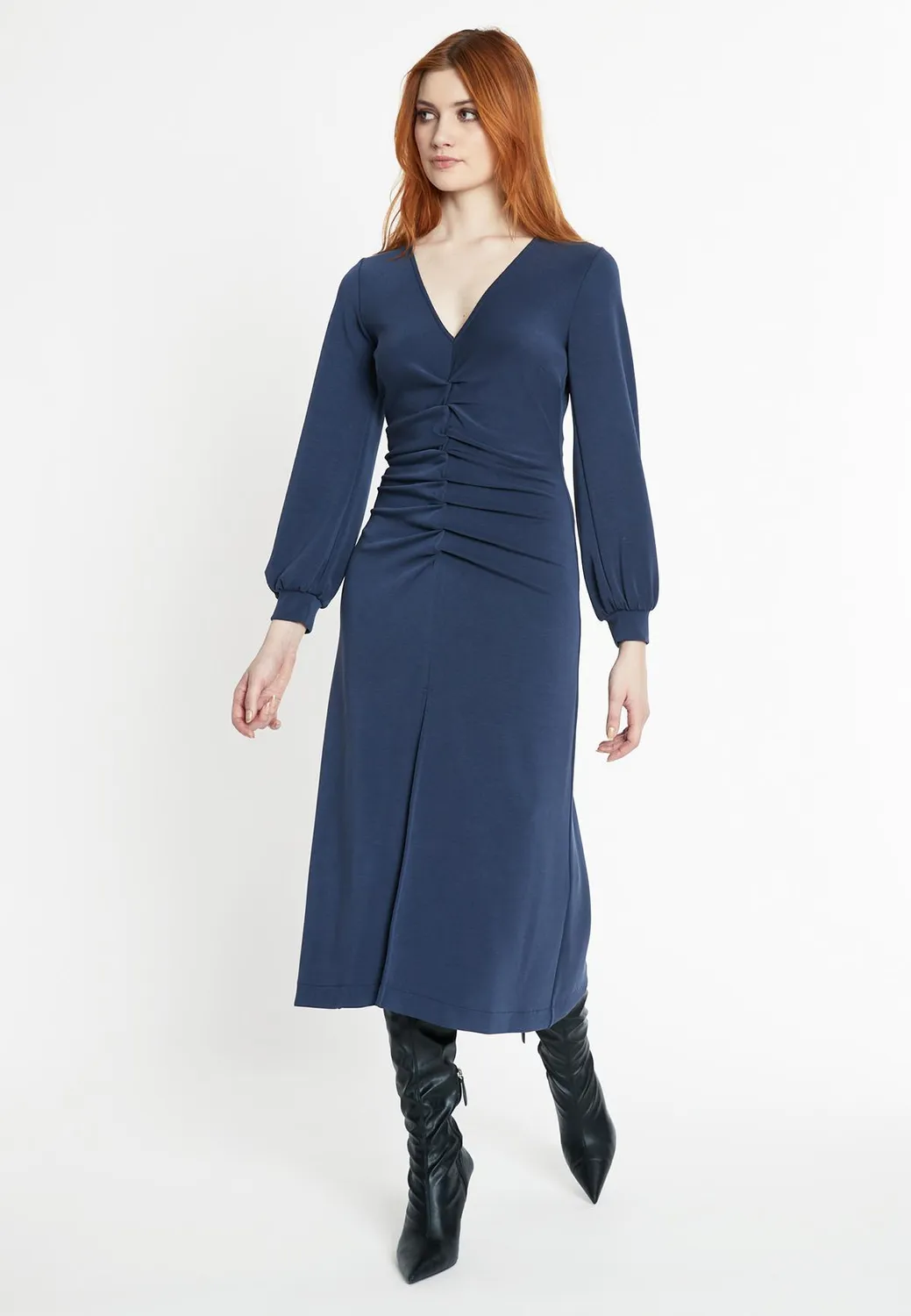 Ana Alcazar Sedori abito midi blu scollo V