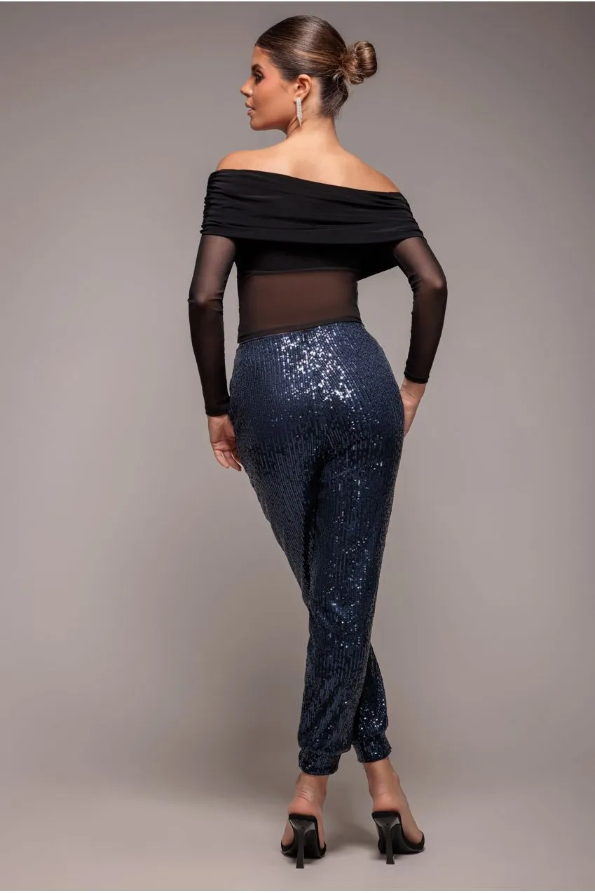 Goddiva Sequin Cuffed Ankle Trouser pantaloni navy paillettes