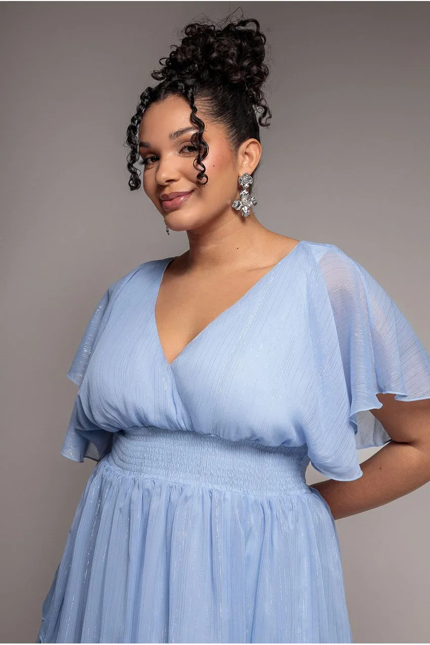 Goddiva Plus Lurex abito midi azzurro 20 chiffon