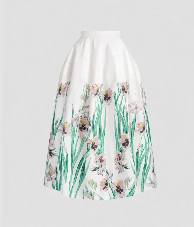 Erdem Floral Cotton gonna midi bianca cotone orchidee