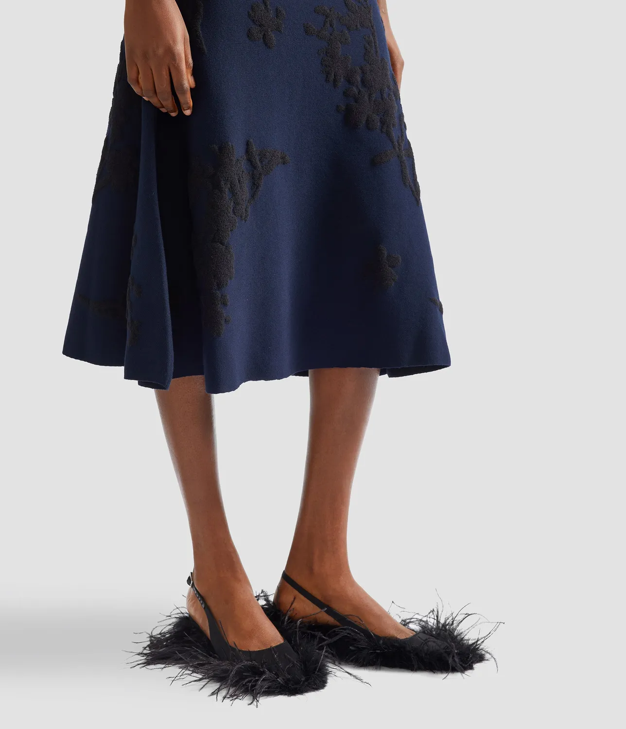 Erdem Gonna Midi Jacquard Blu Navy Fiori