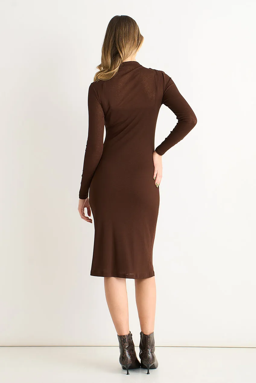 Gini London Ruched abito midi cioccolato jersey
