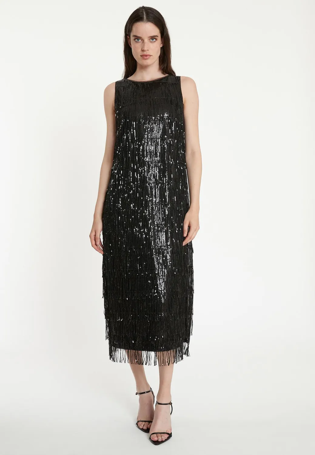 Ana Alcazar Tabby abito paillettes nero midi