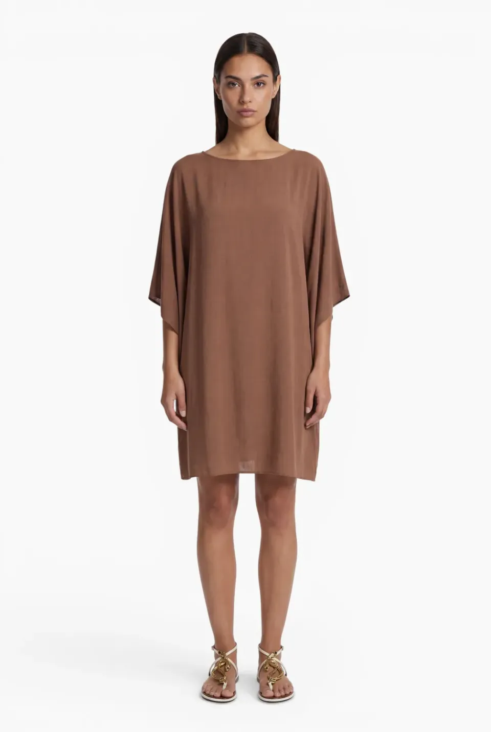 Ana Alcazar Dorevia abito caftano cappuccino corto oversize