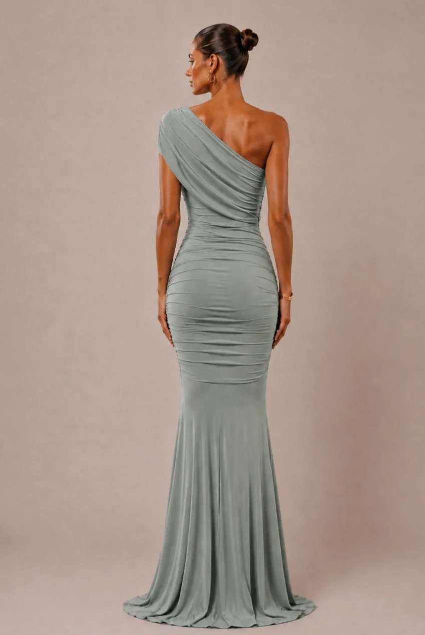 Goddiva Honor Gold Alicia abito maxi verde salvia
