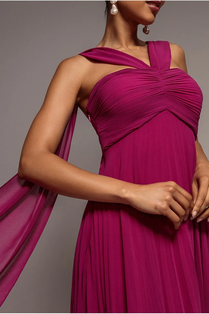 Goddiva Scarf Maxi abito magenta chiffon pieghettato