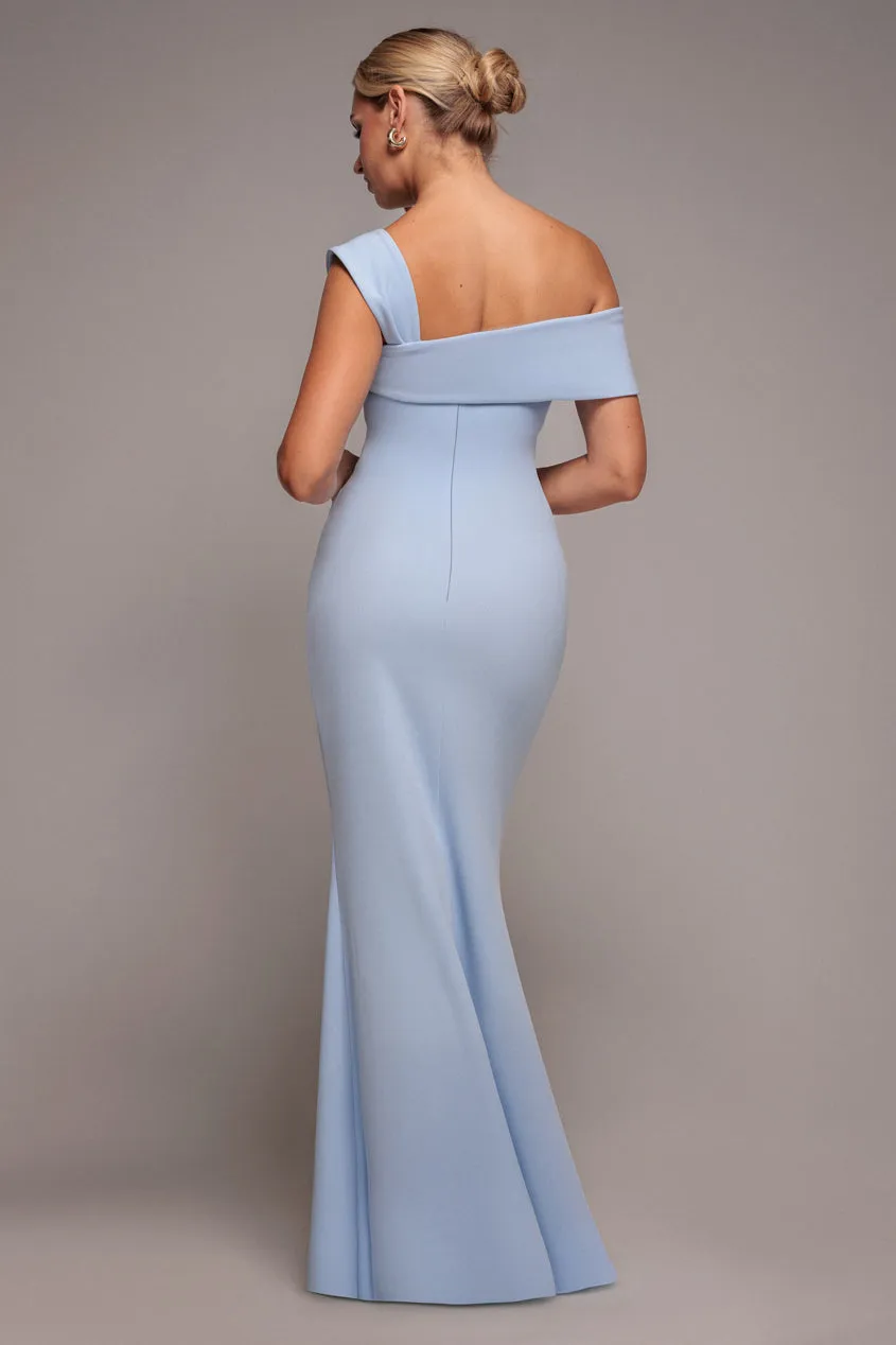 Goddiva Abito Maxi Monospalla Azzurro Scuba