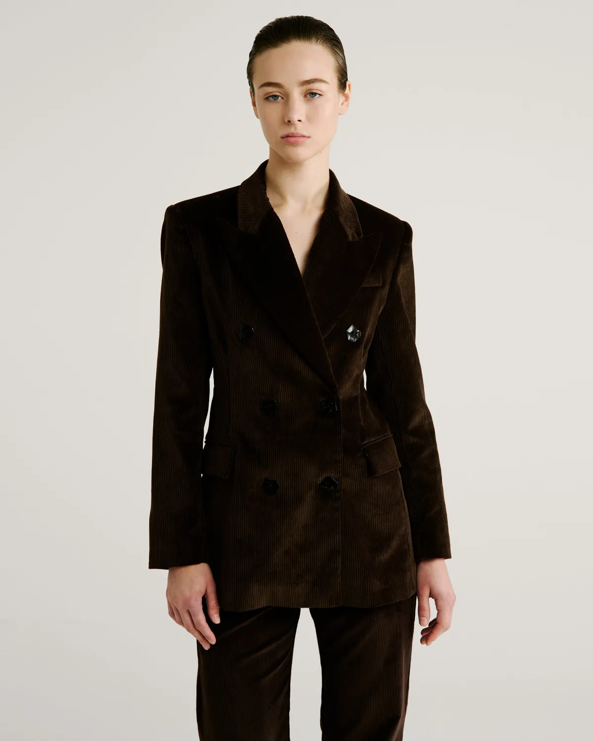 Violante Nessi Sugar blazer velluto marrone doppiopetto