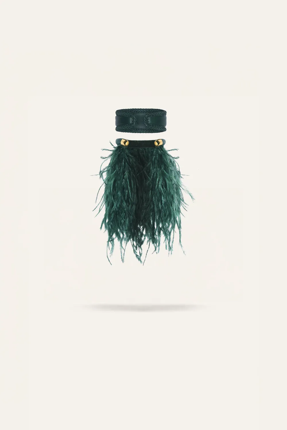 Johanna Ortiz Mystical Embrace bracciali verde pelle piume
