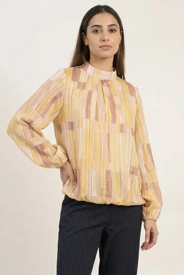 Blue Vanilla Tile Print camicia gialla collo alto