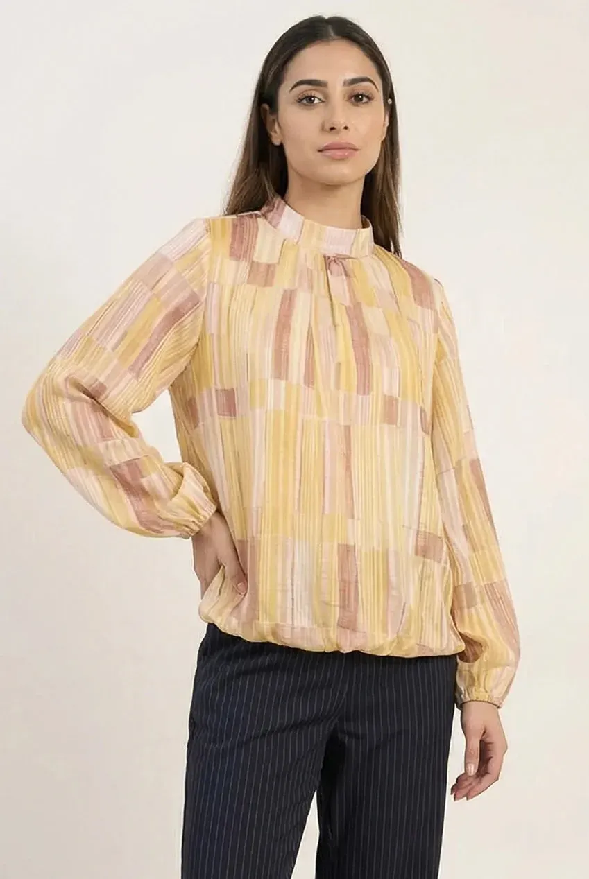 Blue Vanilla Tile Print camicia gialla collo alto