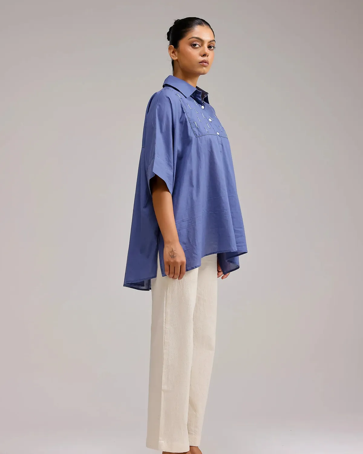 Our Dve Sheer tunica cotone blu scuro taglia unica