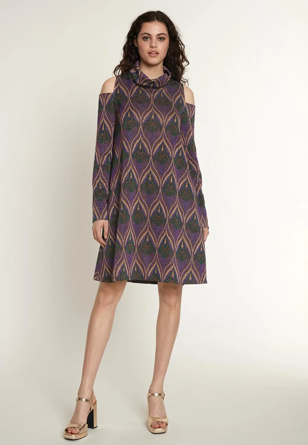 Ana Alcazar Otory abito trapezio lurex viola