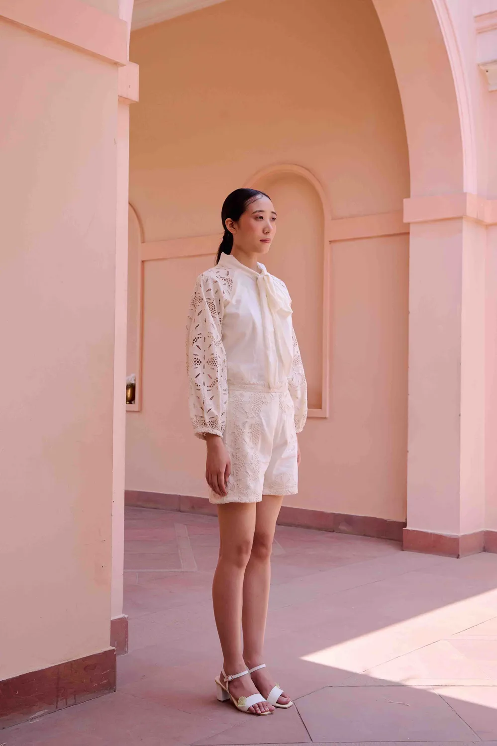 Our Dve Paul completo top shorts beige traforato