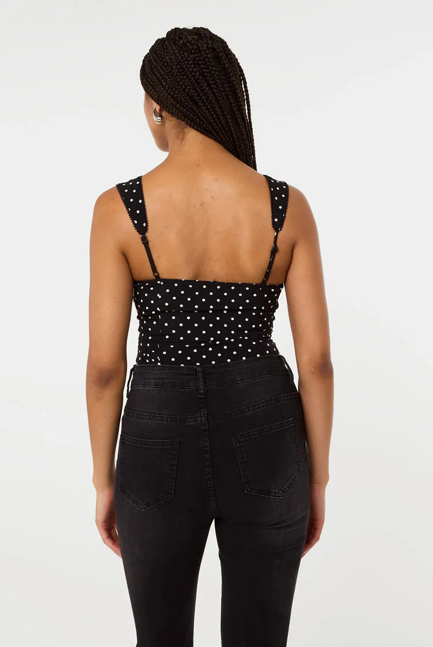 Pink Vanilla Polka Dot Hook And Eye crop top pois nero