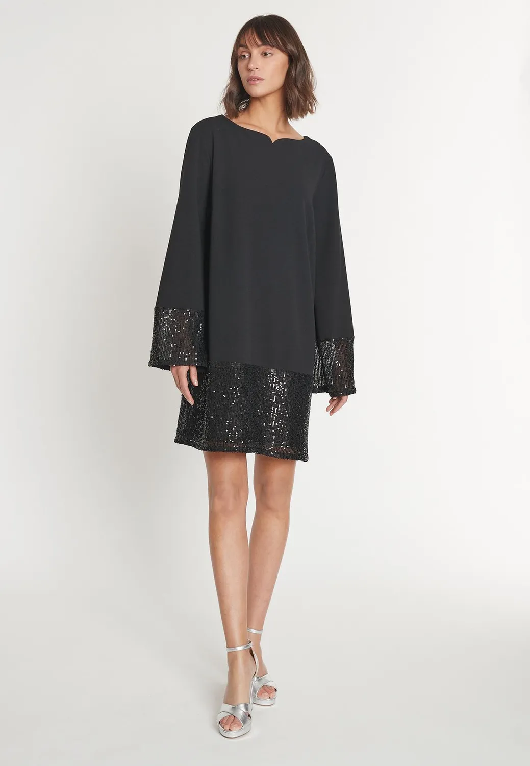 Ana Alcazar Magola abito tunica nero paillettes