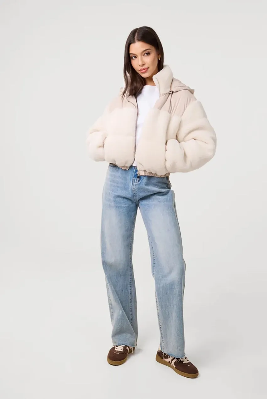 Pink Vanilla Teddy Coat cappotto teddy crema con cappuccio