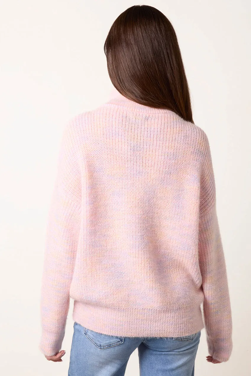 Blue Vanilla Zip Neck Maglione Rosa Collo Alto Zip