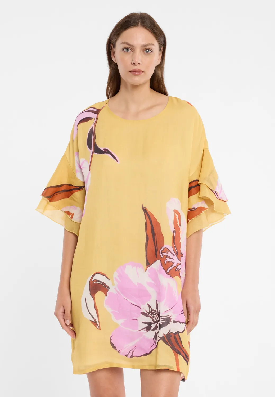 Ana Alcazar Dorala abito lino giallo floreale