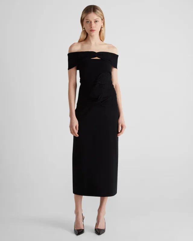 Violante Nessi Zita abito knit nero spalle scoperte nodi