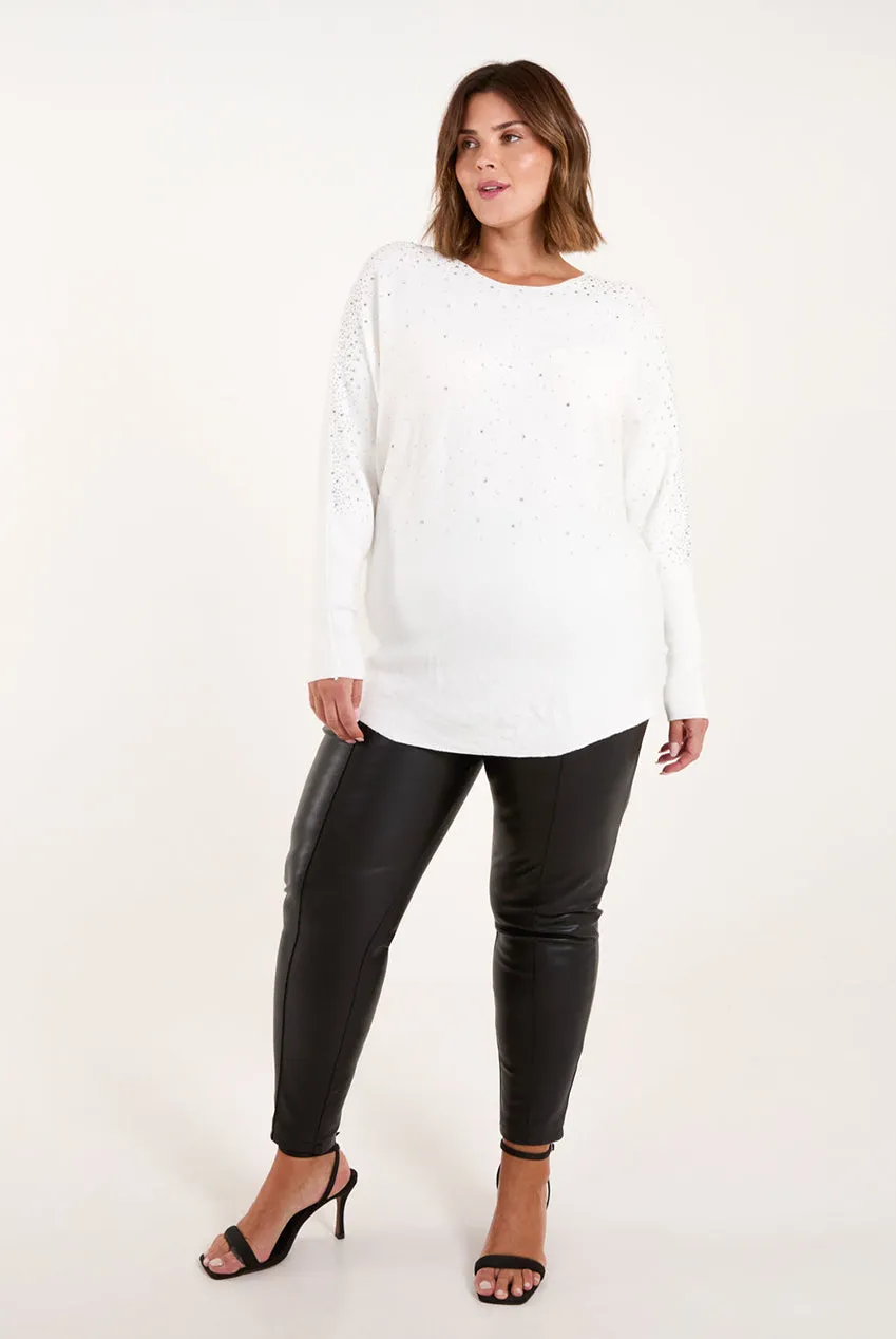 Blue Vanilla Curve maglione bianco 18/20 strass argento