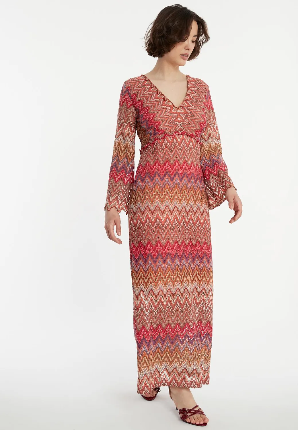 Ana Alcazar Zantea abito maxi rosso scollo a V