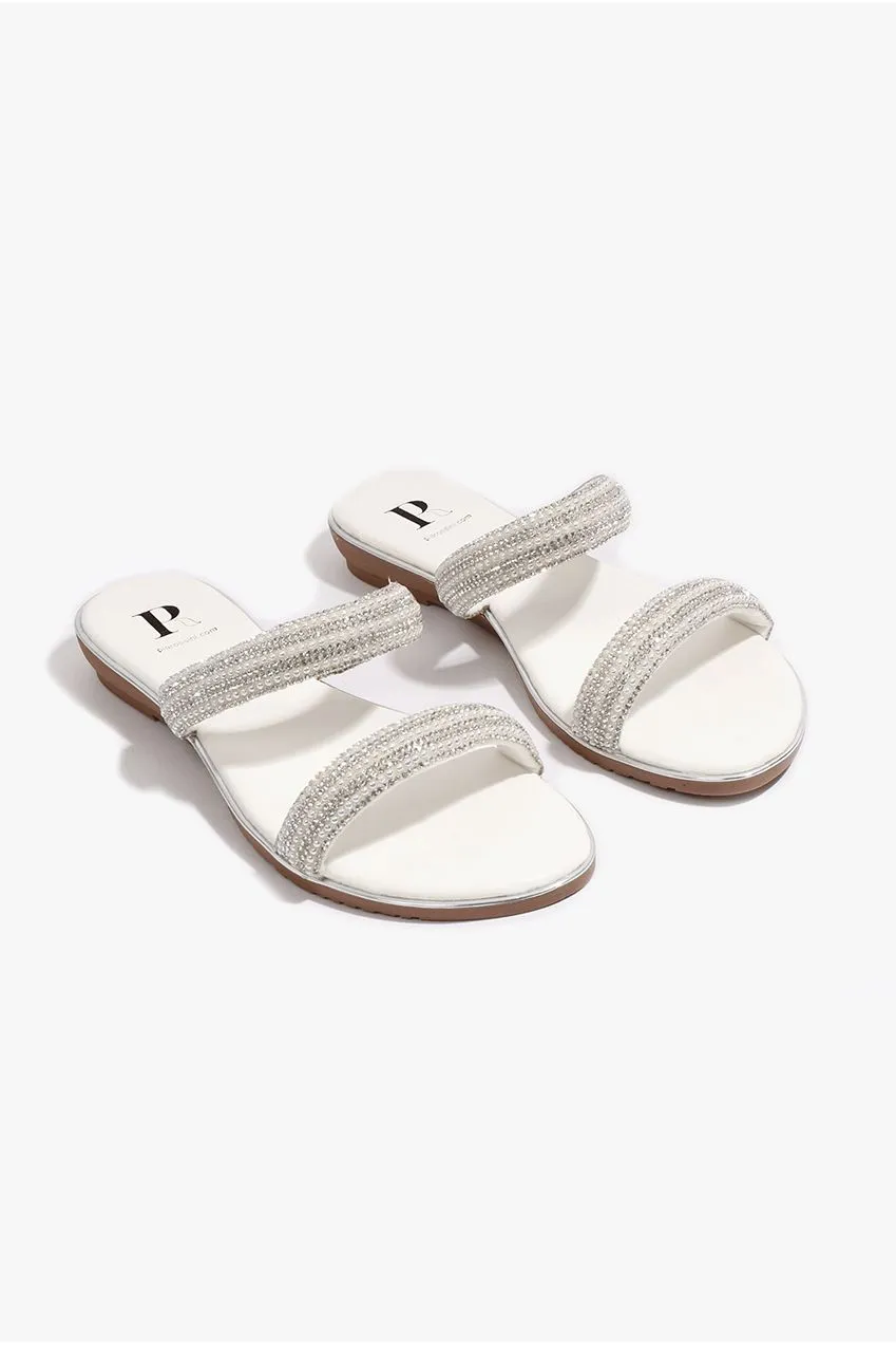 Pia Rossini Kalippo Sandalo Zeppa Bianco con Strass Argento