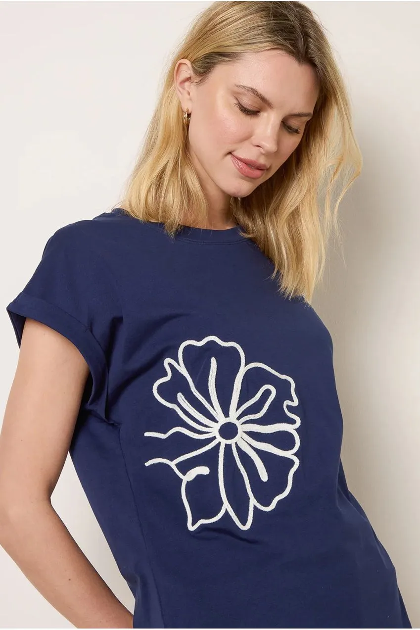 Blue Vanilla Floral t-shirt navy cotone ricamata