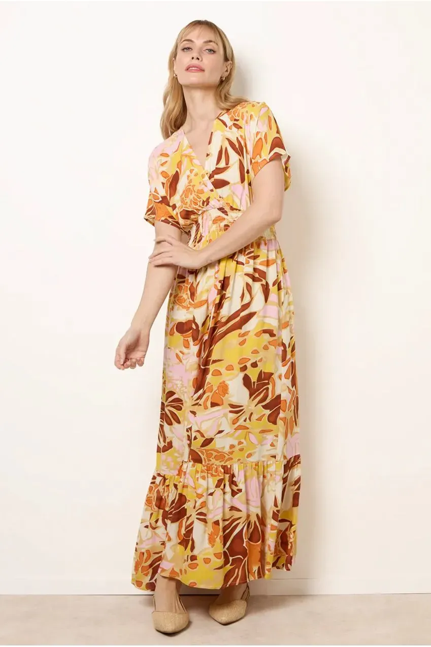 Blue Vanilla Tropical abito maxi multicolor scollo V