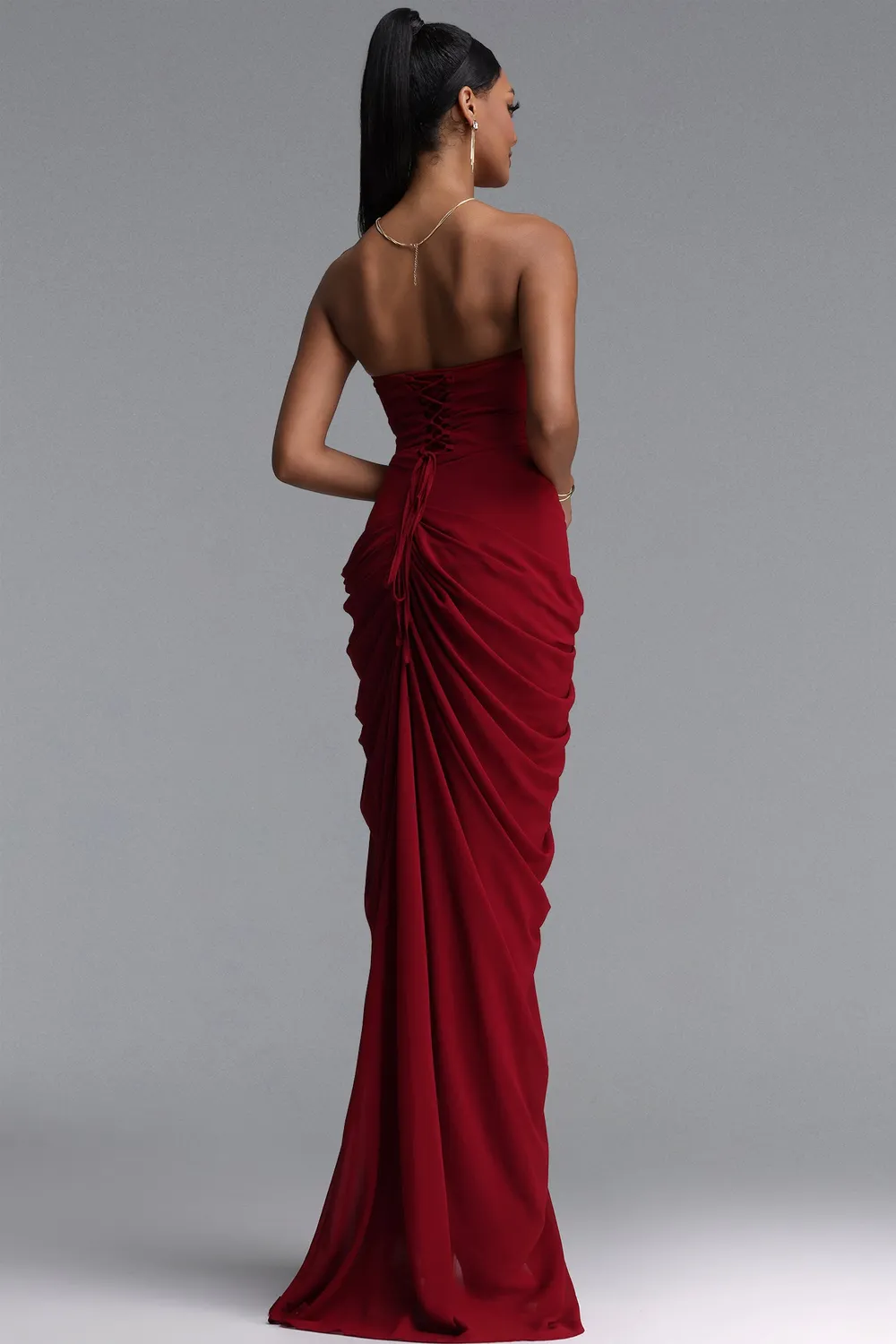 Bella Barnett Tazeda Abito Lungo Rosso senza spalline S