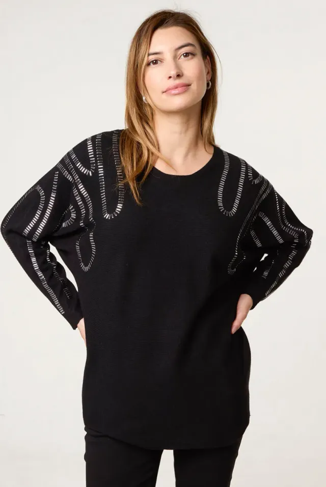 Blue Vanilla Maglione Nero Spalle Brillanti S/M