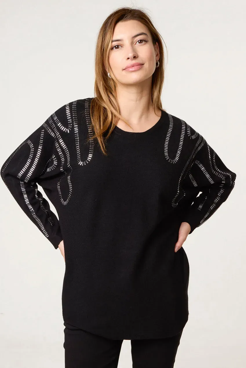 Blue Vanilla Maglione Nero Spalle Brillanti S/M