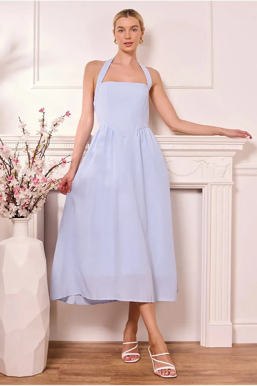 Angeleye Abito Midi Halter Azzurro Vita Bassa