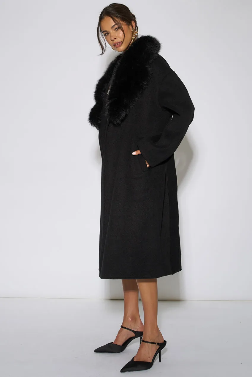 Gini London Faux Fur cappotto nero lungo collo